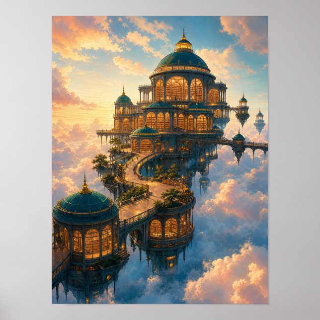 Flytande bibliotek ovan molnen 12x16 affisch (Framsidan)