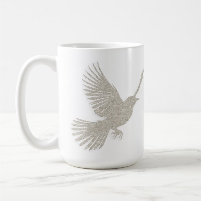 Flytande Bird Silhouette Tan Linen Scandinavian Kaffemugg (Vänster)