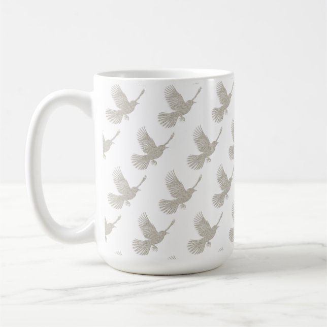 Flytande Bird Tan Linen Scandinavian Mönster Kaffemugg (Vänster)