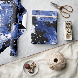 Flytande bläck Indigo Svart Stänk Abstrakt Mönster Presentpapper