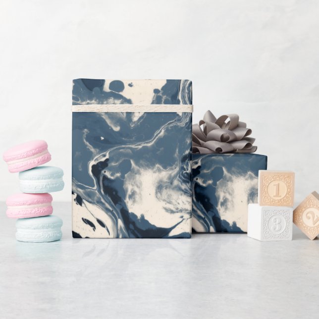 Flytande bläck Indigo Svart Stänk Abstrakt Mönster Presentpapper (Baby Shower)