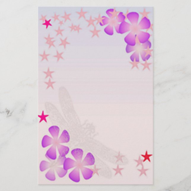 Flytande blommor och stjärnor brevpapper (Framsida)