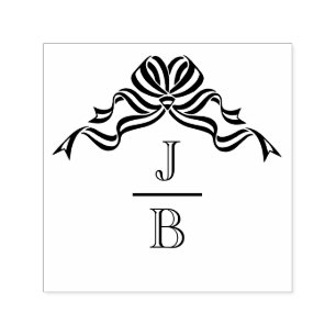 Flytande Bow Ribbon 2 Initialer Bröllopsmonogram # Självfärgande Stämpel