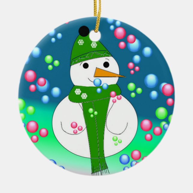 Flytande bubblor Snöman Julgransprydnad Keramik (Framsidan)