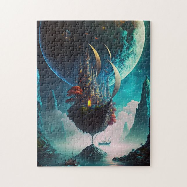 Flytande Castle Frakt Fantasy Art Jigszle Puzzle Pussel (Vertikal)