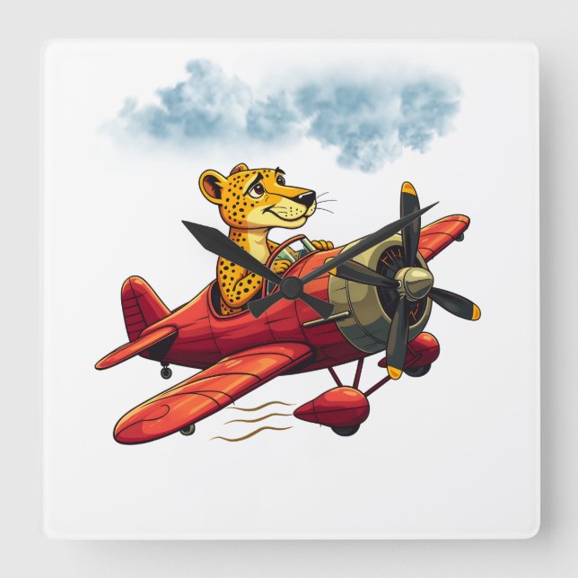 Flytande cheetah fyrkantig klocka (Framsida)