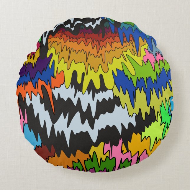 Flytande droppfärgad Groovy Rand Trippy Mönster Rund Kudde (Framsidan)
