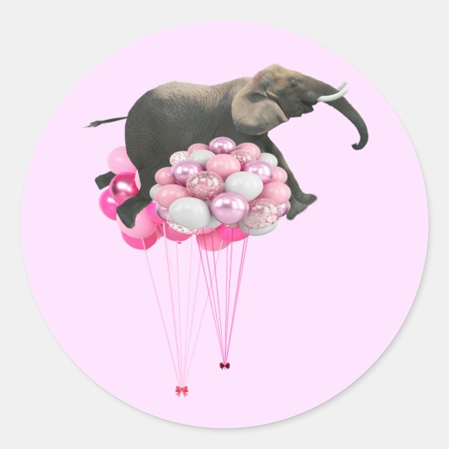 Flytande Elefant Rosa Klistermärke (Framsida)
