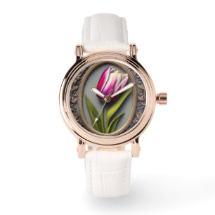Flytande elegans: Rosa tulpan i Art Nouveau-design Armbandsur