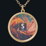 Flytande Elegant Marble Namn Monogram       Guldpläterat Halsband<br><div class="desc">Snyggt,  Elegant,  Exquisite. Den här modernt designen har en dynamisk flytande marmorbakgrund med ditt namn och monogram initialer. Anpassa enkelt initialer och namn genom att klicka på "Anpassa". Copyright LovJoie,  alla höger reserverade.</div>
