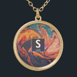 Flytande Elegant Marble Namn Monogram       Guldpläterat Halsband<br><div class="desc">Snyggt,  Elegant,  Exquisite. Den här modernt designen har en dynamisk flytande marmorbakgrund med ditt namn och monogram initialer. Anpassa enkelt initialer och namn genom att klicka på "Anpassa". Copyright LovJoie,  alla höger reserverade.</div>