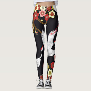 Flytande fåglar: Crane Heron Japanska. Leggings