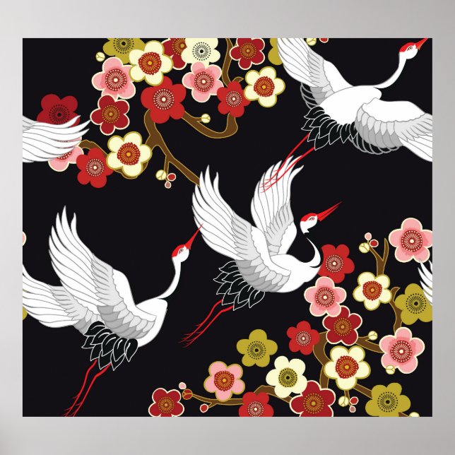 Flytande fåglar: Crane Heron Japanska. Poster (Framsidan)