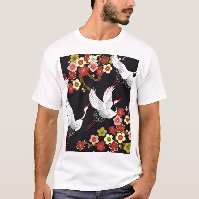 Flytande fåglar: Crane Heron Japanska. T Shirt (Framsida)