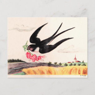 Flytande fåglar med blommor vykort