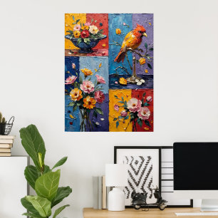 Flytande fåglar och blommor poster