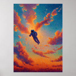 Flytande figur pointillism drömmhimmel poster