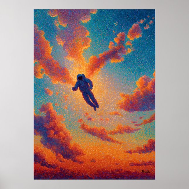 Flytande figur pointillism drömmhimmel poster (Framsidan)