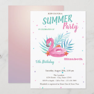 Flytande flamingobassäng sommarfödelsedagsfest inbjudningar