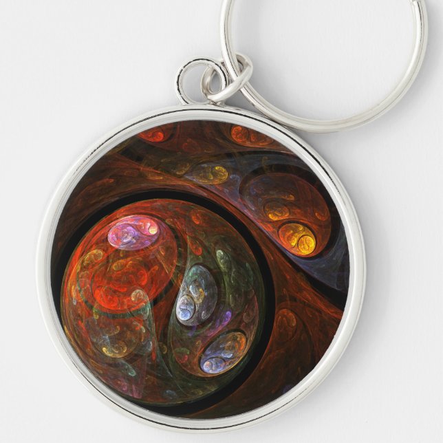 Flytande Förbindelse Modern Kosmisk Abstrakt Konst Rund Silverfärgad Nyckelring (Framsidan)