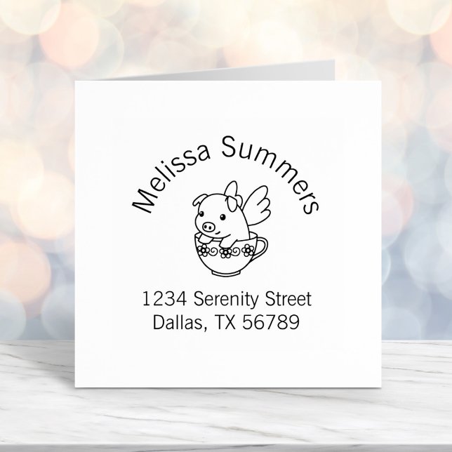 Flytande Gris - Svin med Vingar i ett Tekopp-båge Självfärgande Stämpel (Skapare uppladdad)