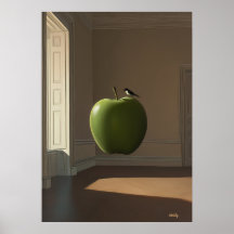 Flytande Grönt Äpple och Fågel – Surreal Drömlands