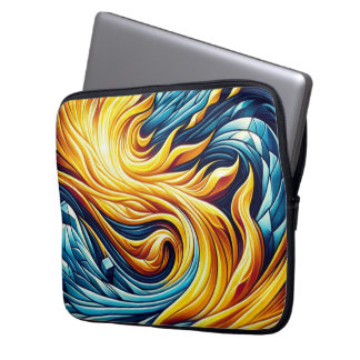Flytande gul eld is geometriskt mönster laptop fodral