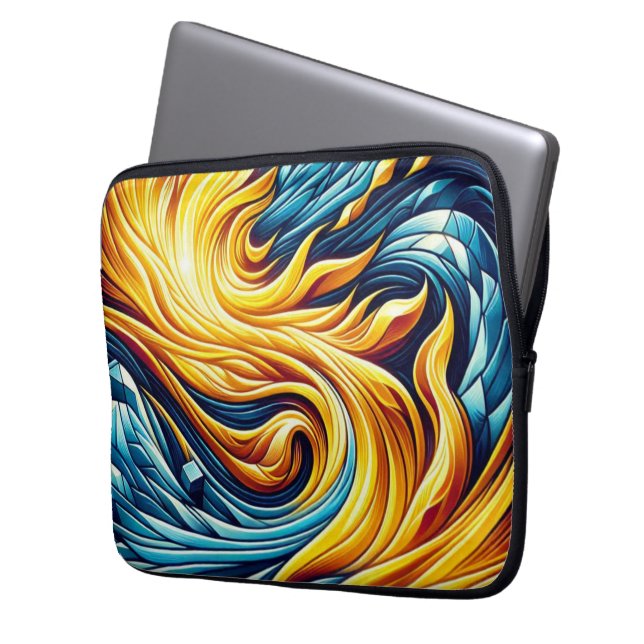 Flytande gul eld is geometriskt mönster laptop fodral (Framsidan Vänster)