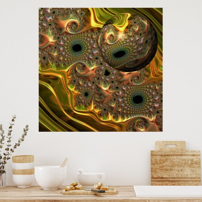 Flytande Guld Fraktal Dröm  Poster (Kök)