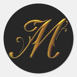 Flytande Guld M monogram Runt Klistermärke
