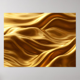 Flytande Guld Metallisk Abstrakt Flödande Vågor Poster