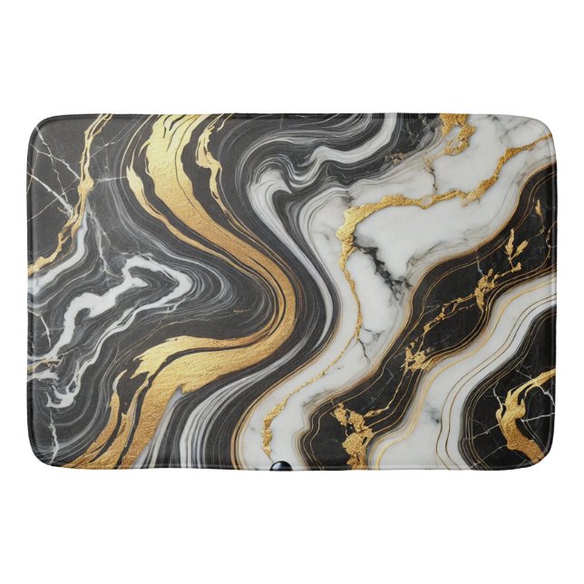Flytande Guld Svart Vit Marmor Look Glam Bröllop Badrumsmatta (Framsidan)