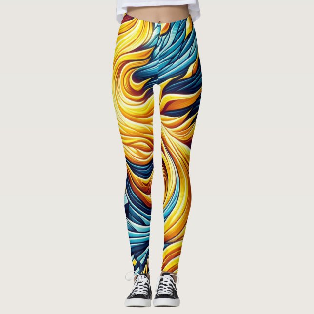 Flytande Gult Fire Ice Geometric Mönster Leggings (Framsida)