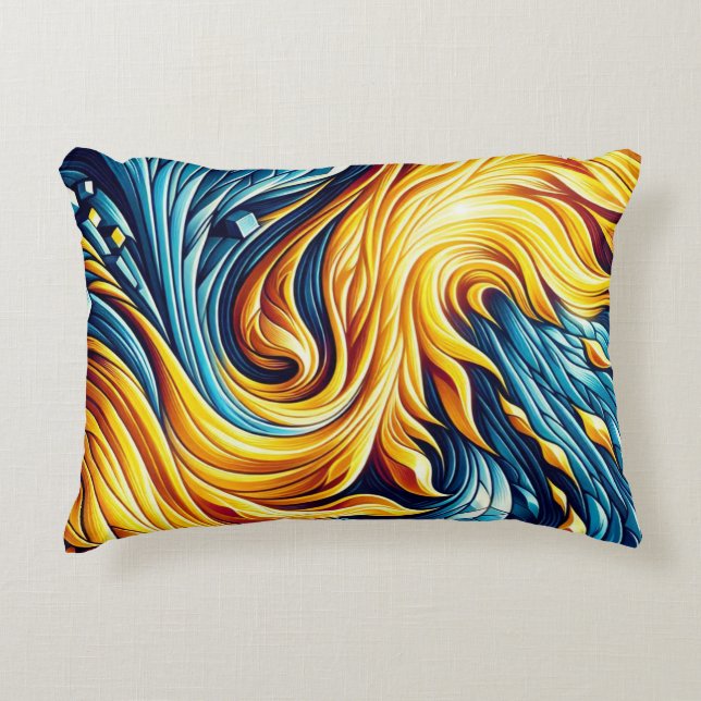 Flytande Gult Fire Ice Geometric Mönster Prydnadskudde (Framsidan)