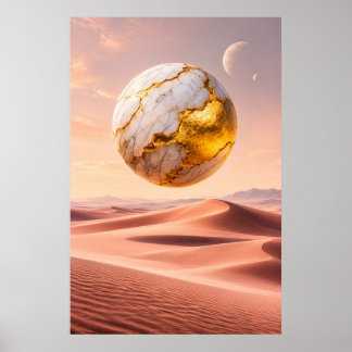 Flytande gyllene sfär - Öken Drömlandskap Poster