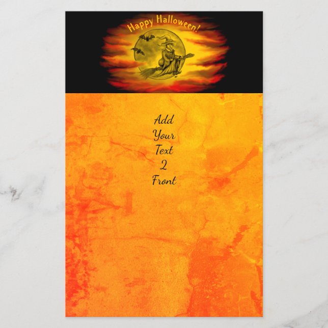 Flytande häxa med svart katt, halloween natt flygblad (Framsidan)