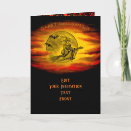 Flytande häxa med svart katt, halloween natt inbjudan