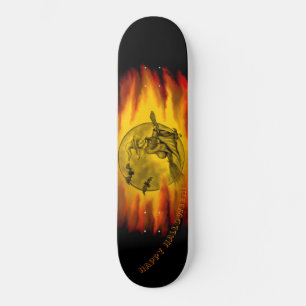 Flytande häxa med svart katt, halloween natt mini skateboard bräda 18,5 cm