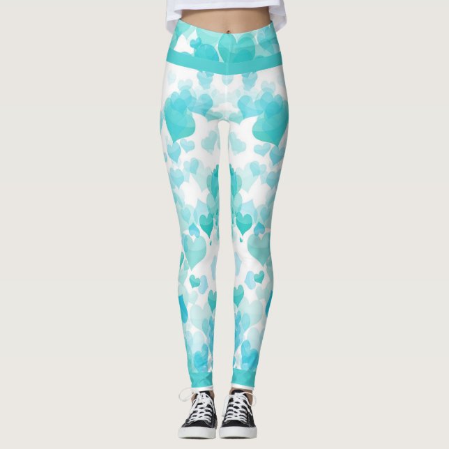 Flytande hjärtan i tealen leggings (Framsida)