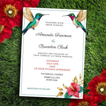 Flytande Hummingbird Red Tropical Flower Bröllop