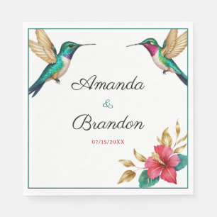 Flytande Hummingbird Red Tropical Flower Bröllop Pappersservett