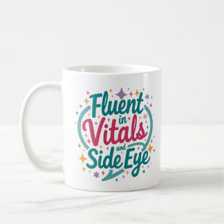 Flytande i vitala tecken och sidoblick Färgrik mug Kaffemugg