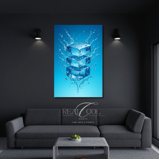 Flytande Iskub Splash – Dynamisk Digital Konst Poster