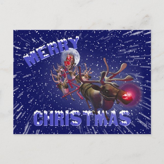 Flytande Jultomten Red Nposed Reindeer Helg Vykort (Framsida)