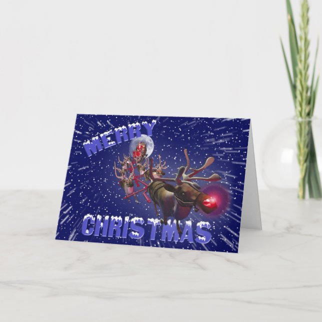 Flytande Jultomten Red Nposed Reindeer Helgkort (Framsida)