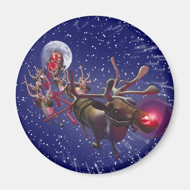 Flytande Jultomten Red Nposed Reindeer Magnet (Framsidan)