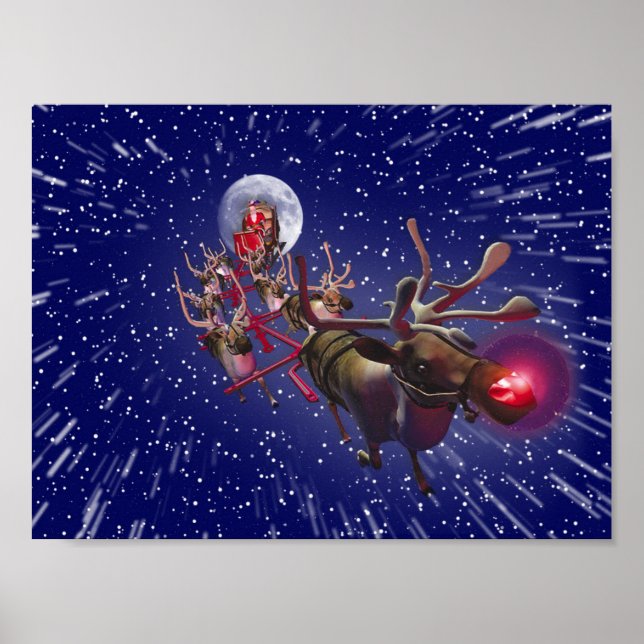 Flytande Jultomten Red Nposed Reindeer Poster (Framsidan)