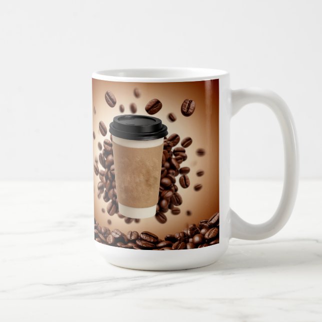 Flytande kaffekopp med kaffebönor (Höger)