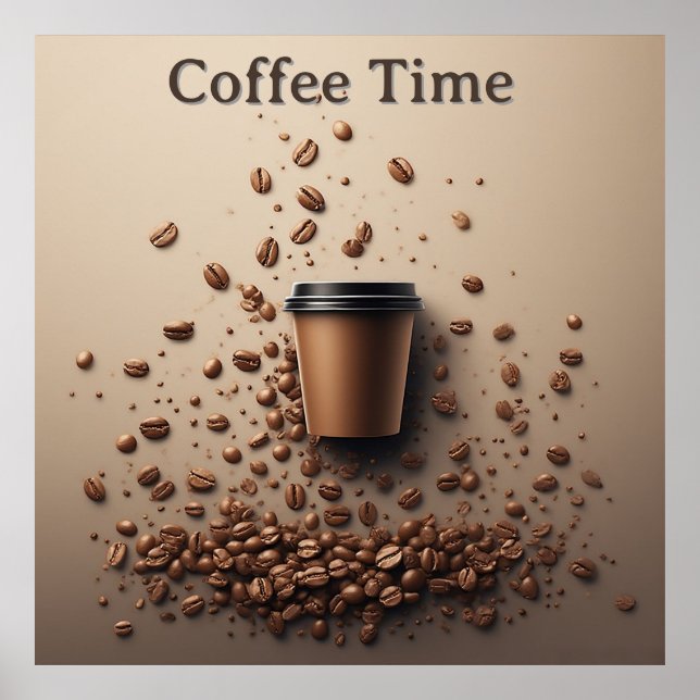 Flytande kaffekopp med kaffebönor poster (Framsidan)