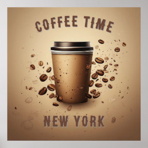 Flytande kaffekopp med kaffebönor poster